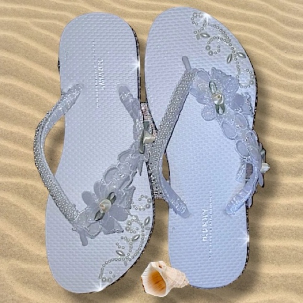 Bridal Shoes, Beach Wedding Flip Flops, Rhinestones/Crystals, Bachelorette Party